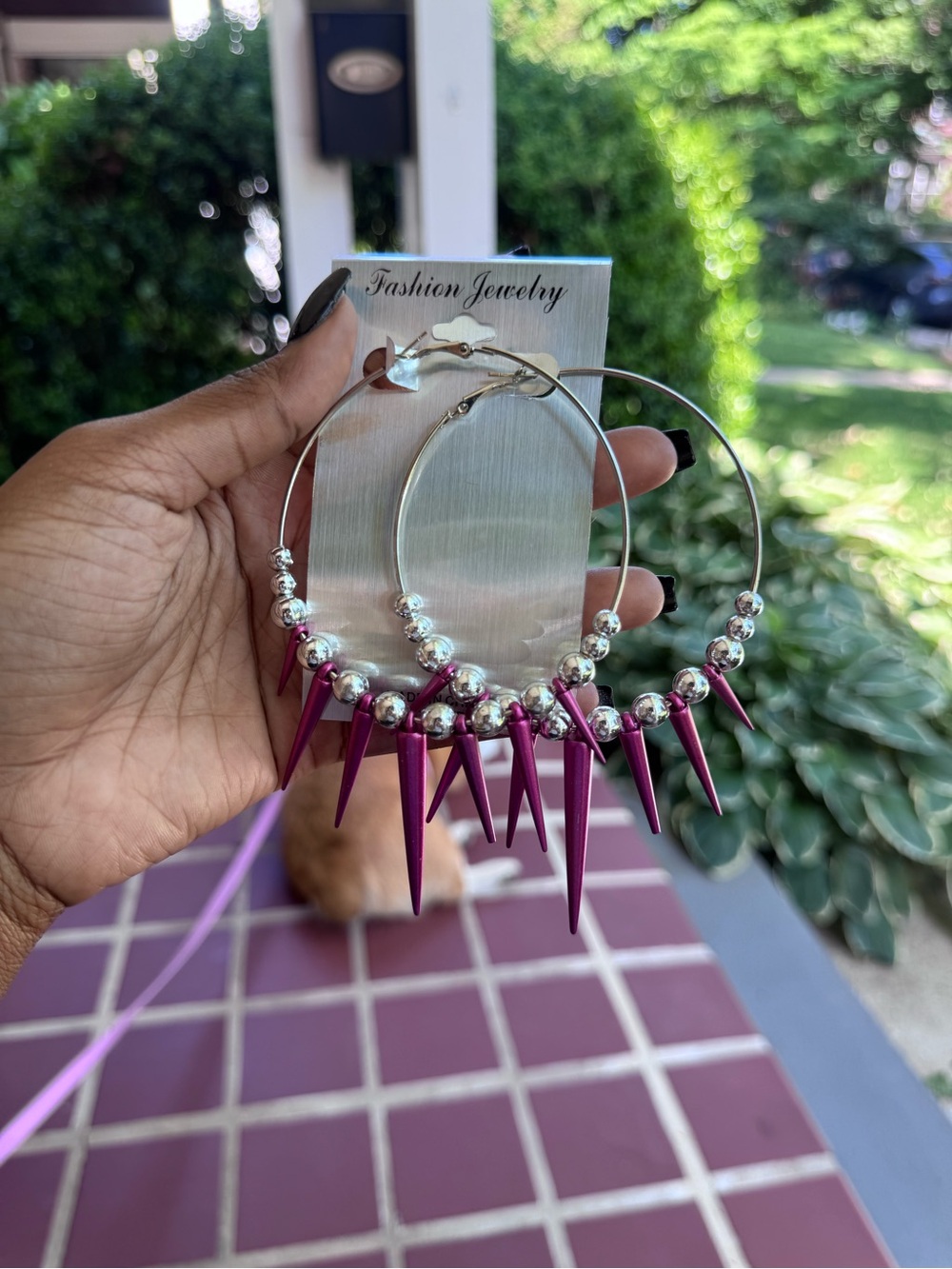 Fashion Jewelry Purple Spike Hoop Earrings with Silver Beads